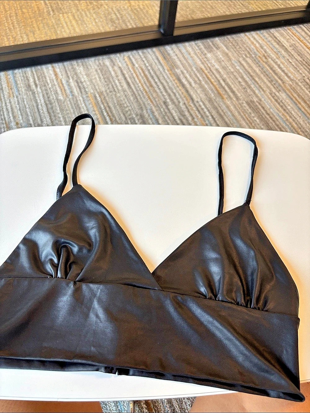 Faux Leather Camisole or crop top in Black Size Medium Like New
